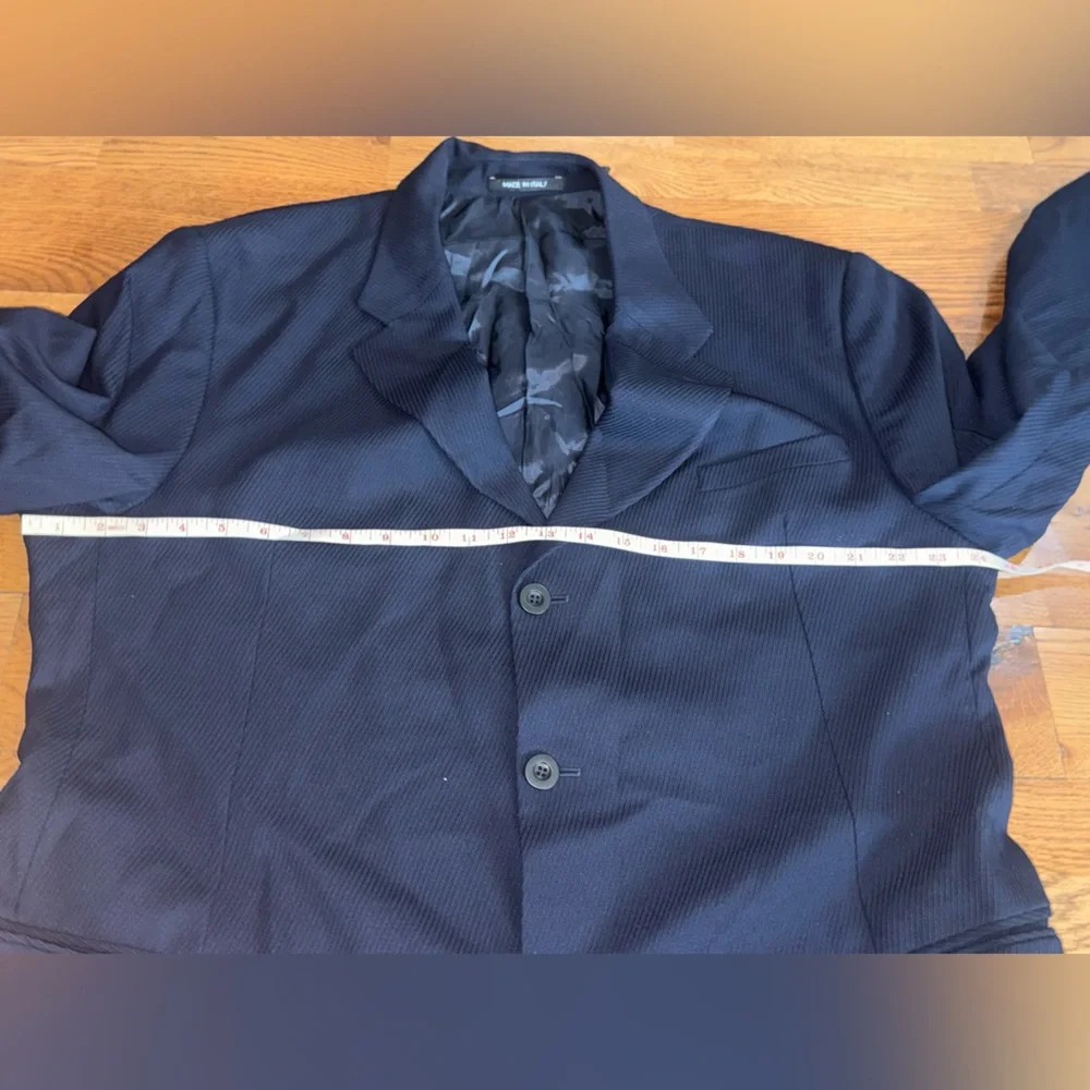 Armani Collezioni. Navy Bias Textured Self Stripe Blazer. Size 46R.